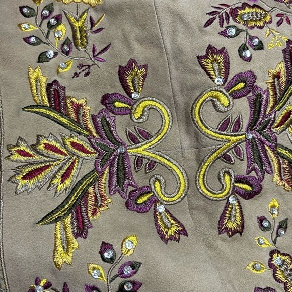 Haute Hippie genuine suede/silk lining embroidered/beaded mini dress, S - Picture 3 of 9